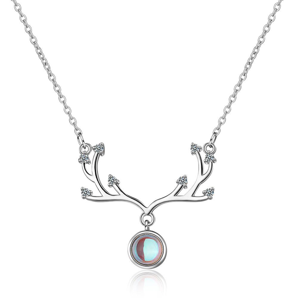 

POMOiii Ожерелье с инкрустацией бриллиантами, женское ожерелье из искусственного лунного камня, ювелирные изделия Red Tide, короткая маленькая свежая цепочка с ключицей в виде оленя