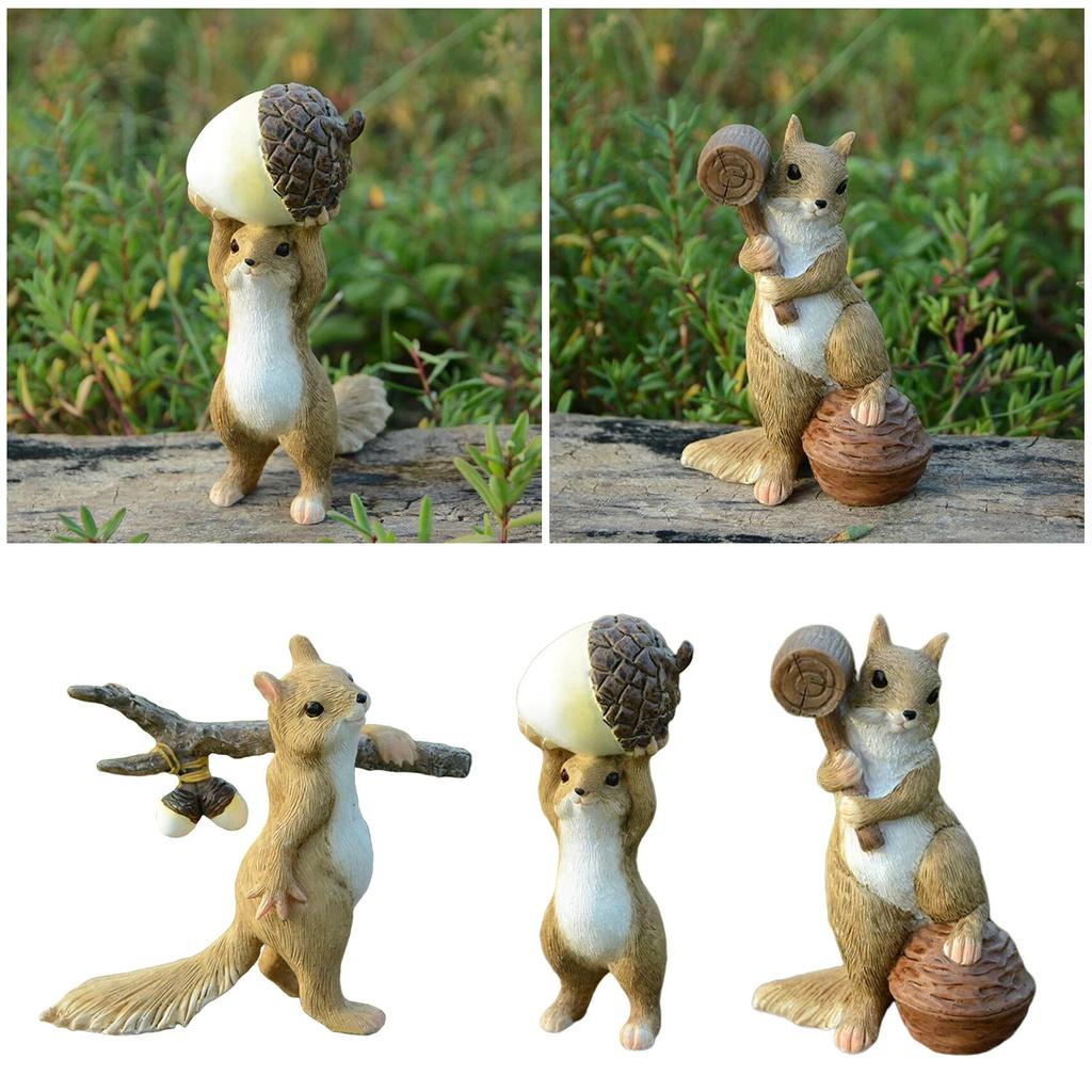 Resin Craft Squirrel Figurines Bonsai Decor Animal Statues for Fairy Garden Ornaments , with