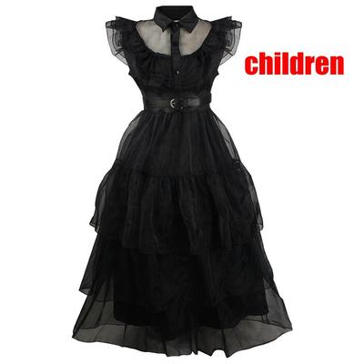 Children Cos Dress Gauze Skirt Wednesday Adams Black Gauze Skirt Cosplay Dress