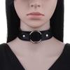 Unisex Round Ring PU Leather Choker, Harajuku Punk Adjustable Neck Collar