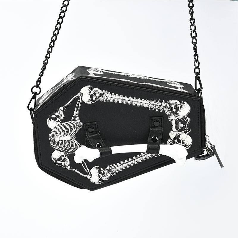 Trendy Black Gothic Punk Skull Crossbody Bag With Zipper Closure Detachable Chain Strap PU Shoulder Bags For Women Parties And Edgy Fashion