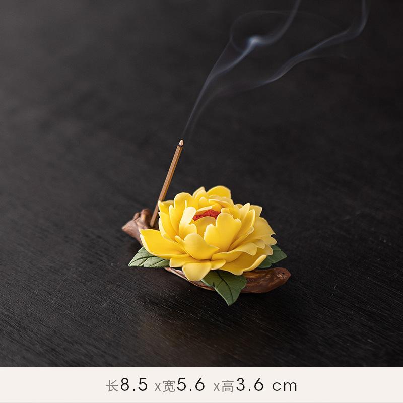 Zen Ceramic Censer Handicrafts Home Ornaments Peonies Incense Burner Flower Incense Stick Holder Home Office Table Decoration