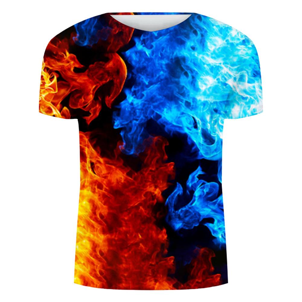 Printed Flame Wolf 3D T-shirt Digital Printing Men's Women's Short Sleeved T-shirt Top