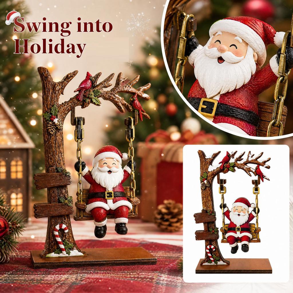 Wooden Christmas Santa and Snowman Swing Ornament for Tabletop Holiday Decoration