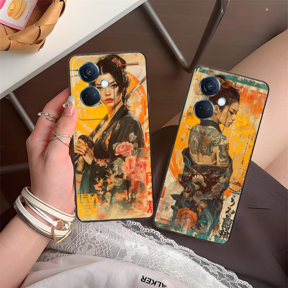 Retro Tattoo Girl Mobile Phone Case for OPPO Reno 14 13 12 11 10 9 8 7 6 5 F T Pro 5G Colorful Printing Cover Cellphones Luxury