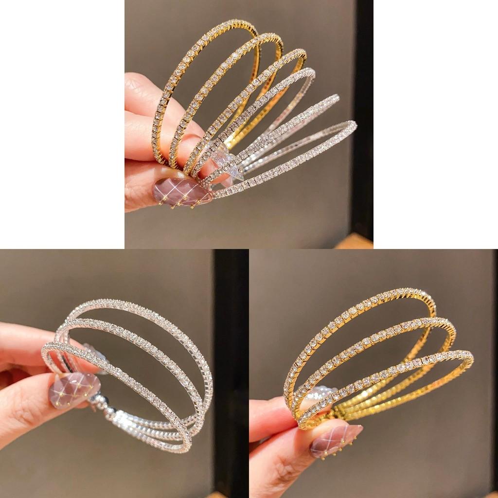 Minimalistisches dreilagiges Armreif-Armband mit Diamant-Inlay aus Kupfer für Damen
