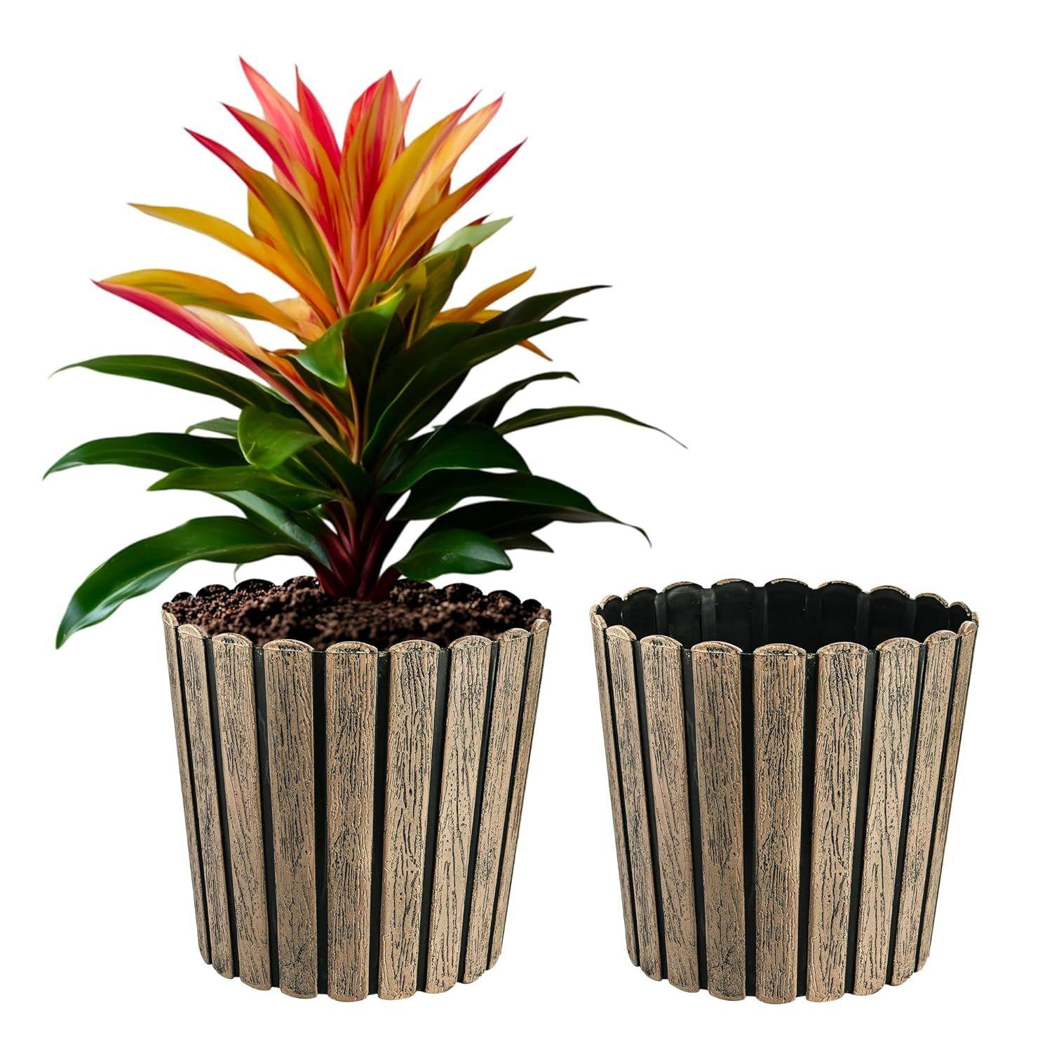 

2 шт. Горшки 11 дюймов с деревянной текстурой для растений, для балкона и гостиной | Цветочные горшки для сада | Декоративные кашпо для домашнего декора