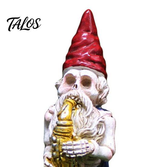 Dark Pastoral Style Decoration Halloween Skeleton Gnome Musician Resin Figurine, Hand-Painted Gothic Statue with Guitar Dwarf Band Figurines