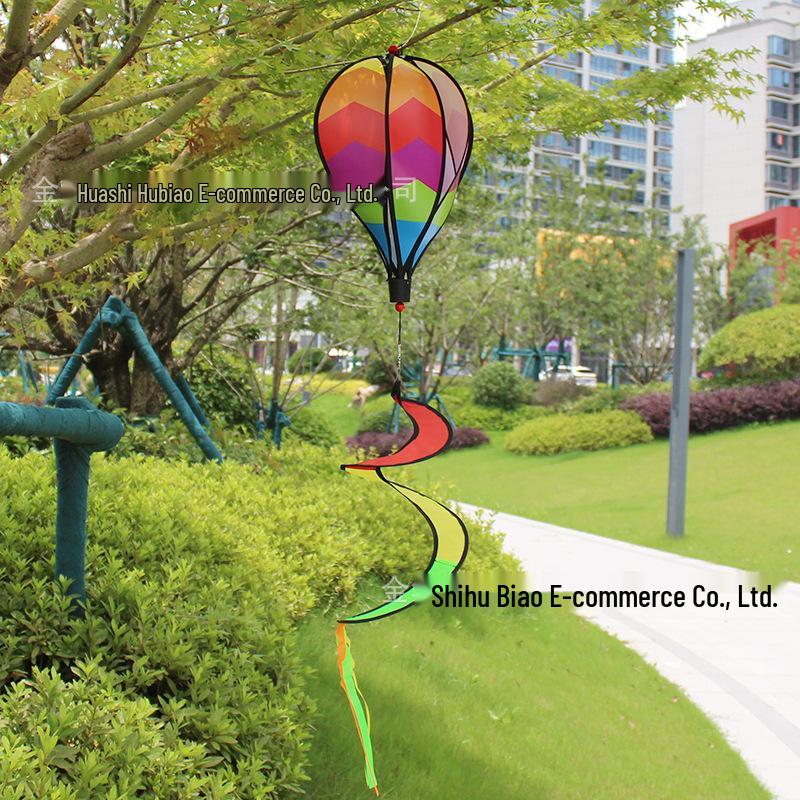 Rainbow Hot Air Balloon Wind Spinner: Rotating Seven-Color Garden Pinwheel with Sequins for Outdoor Decoration