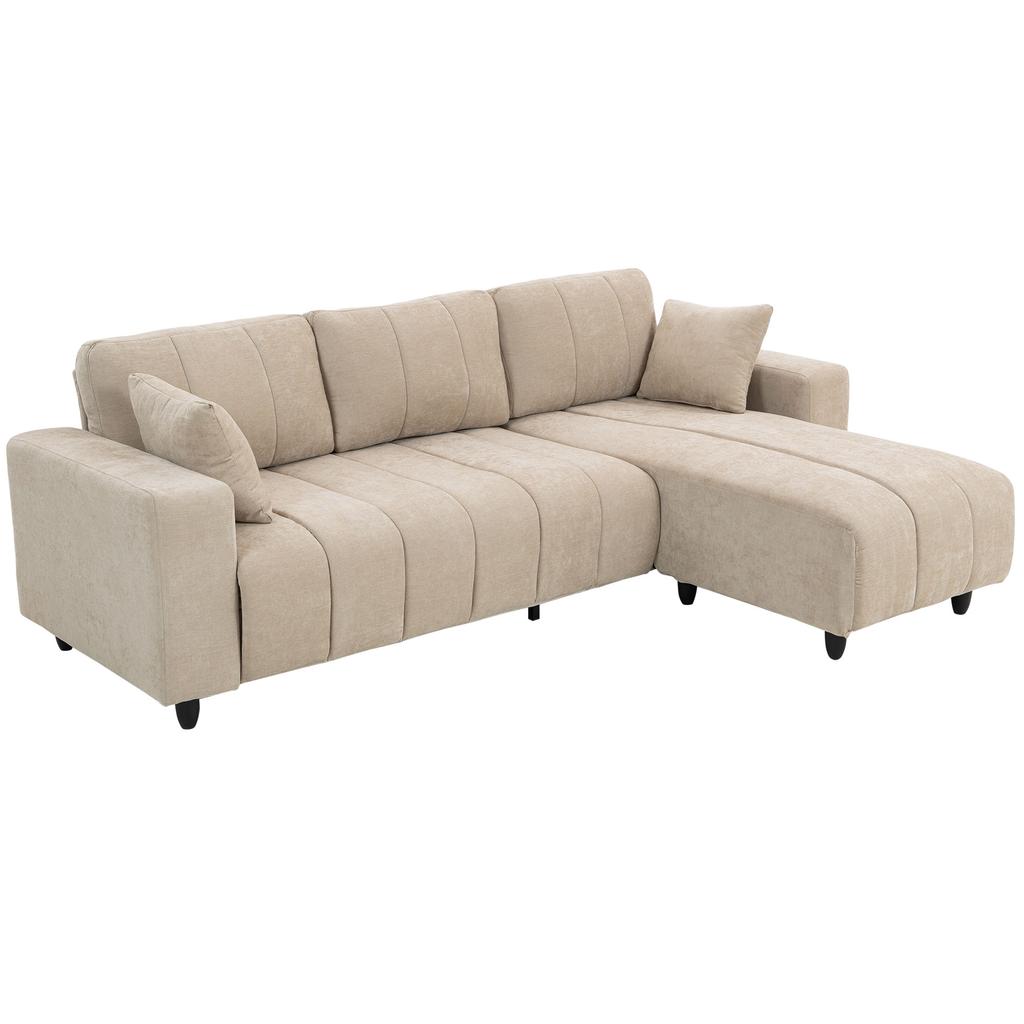 Corner Sofa, Reversible Chaise Longue, Cushions, 242 x 156 x 87 cm, Beige