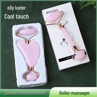 Rose Quartz Heart-Shaped Double Roller & Facial Board for Full-Body Beauty Massage