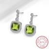 1.3ct Natural Peridot 925 Sterling Silver Square Stud Earrings Oorbellen for Women Fashion Green Gemstone Jewelry Birthday Gift
