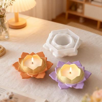Reusable Lotus Tea Mold Silicone Gypsum Clay Mold Candlesticks Table Decorations  DIY Craft