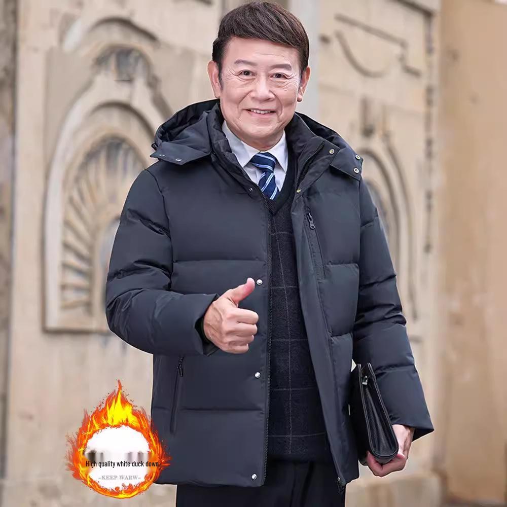 

Мужская зимняя куртка средней длины - Утепленное теплое повседневное пальто для среднего и пожилого возраста XXXL 165-180 jin чёрный