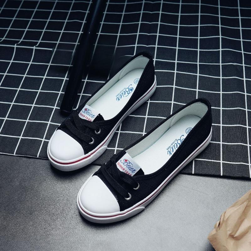 Femme Shoes Nieuwe stijl, ademende stof, casual platte schoenen voor dames 35 zwart