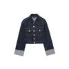 Women's Fashion Denim Blue Coat Vintage Lapel Long Sleeve Single Breasted Pocket Jacket Fashion Street Style Fall Short Thin Coat