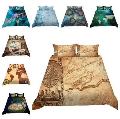 3D Home Bedding Set Map Printing Quilt Cover Pillow Case 2/3 Pieces World Map Pattern Super Soft Home Decoration with Zipper