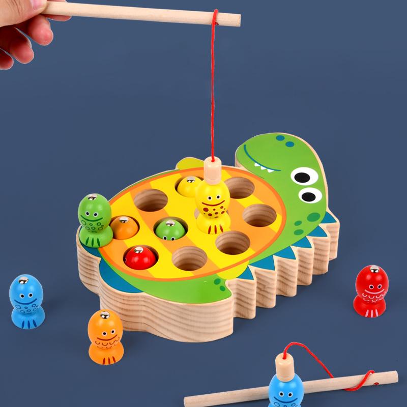 Wooden Toy Magnetic Fishing Toy Learning Fine Motor Skills Promote Parent Child Interaction Wooden Fishing Game For Boys Girls