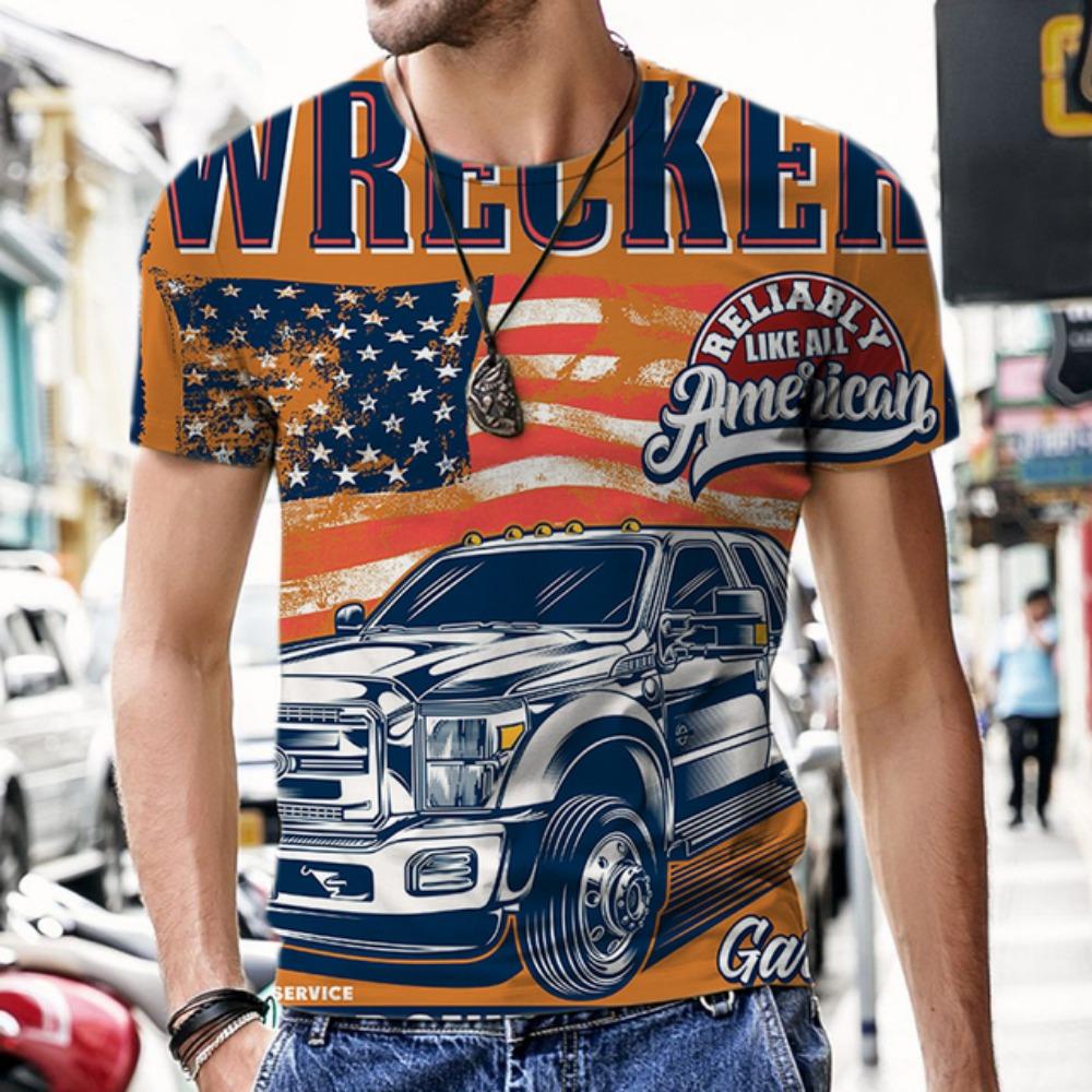 Summer Men's T-shirt Car Pattern 3D Printed Round Neck Fashion Casual Trend Short-sleeved Top Men's T-shirt Hot on the Street