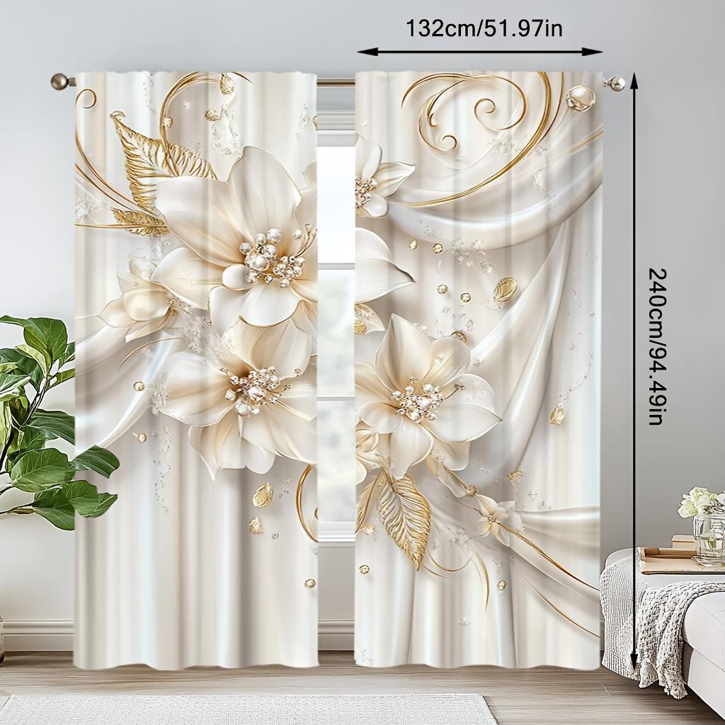 Rideaux à imprimé floral blanc Parfaits pour salon, chambre à coucher, bureau, cuisine, café Décoration Ensemble de 2 rideaux Élégants Fabriqués en polyester Avec poche pour tringle Lavables