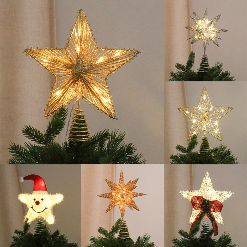 Hollow Snowflakes Christmas Trees Topper 3D Glitter Star Glowing Tree Topper Xmas Tree Ornament