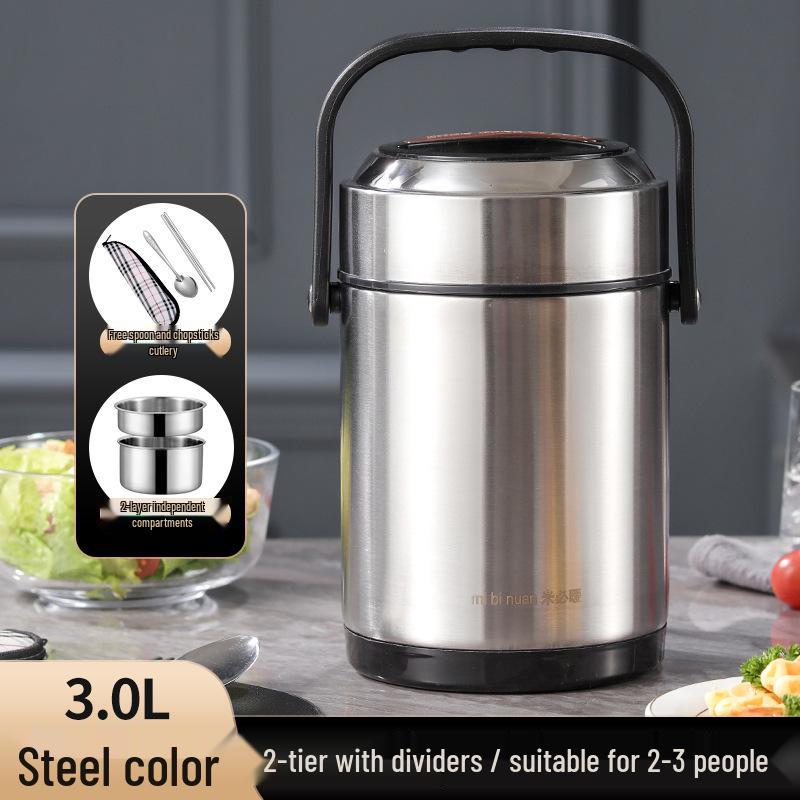 Winter Stainless Steel Insulated Multi-layer Lunch Box - Portable, Large Capacity, Keeps Food Hot for 24 Hours, Perfect for Home or Office.