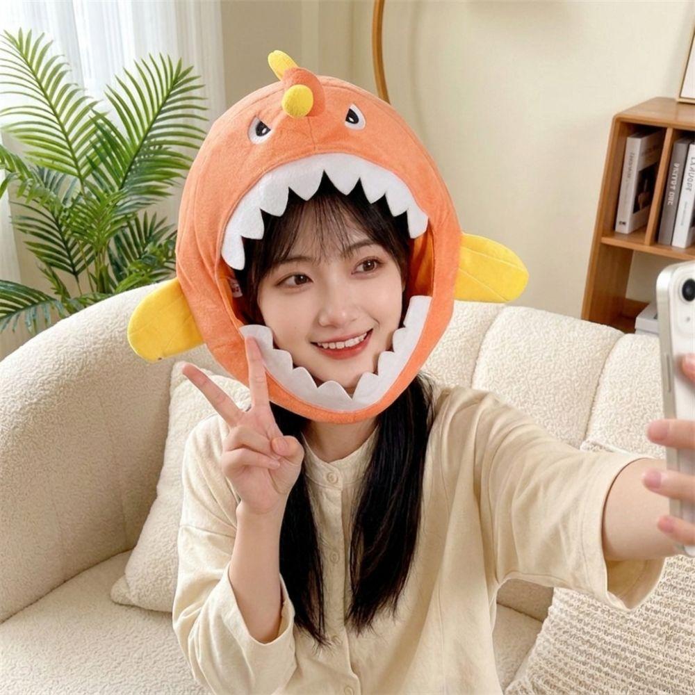 Soft Skin-friendly Cartoon Lanternfish Hat Cotton Filled Open Mouth Fish Cosplay Cap Big Mouth Fish Ocean Theme