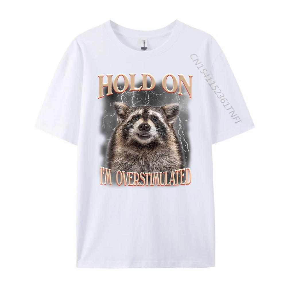 Hold On Im Overstimulated Raccoon Funny Men Women Streetwear Men Fall T Shirts For Men