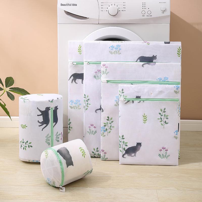 Sada sáčků na praní ze síťoviny s potiskem pro jemné prádlo – válcové sáčky na podprsenku a prádlo