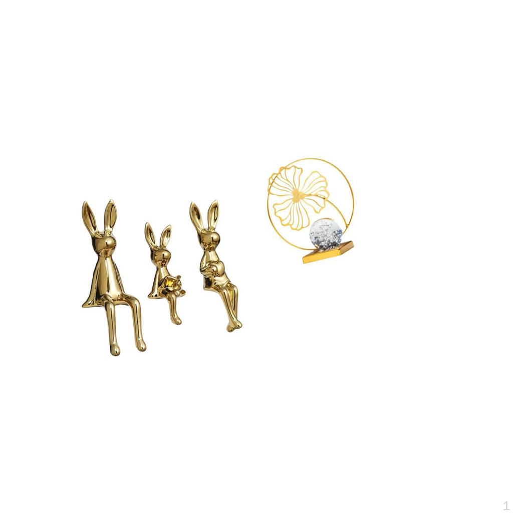Bunny Family Iron Figurine Sculpture Centerpiece Ornament for Bookshelf Desk Cabinet Office Bedroom