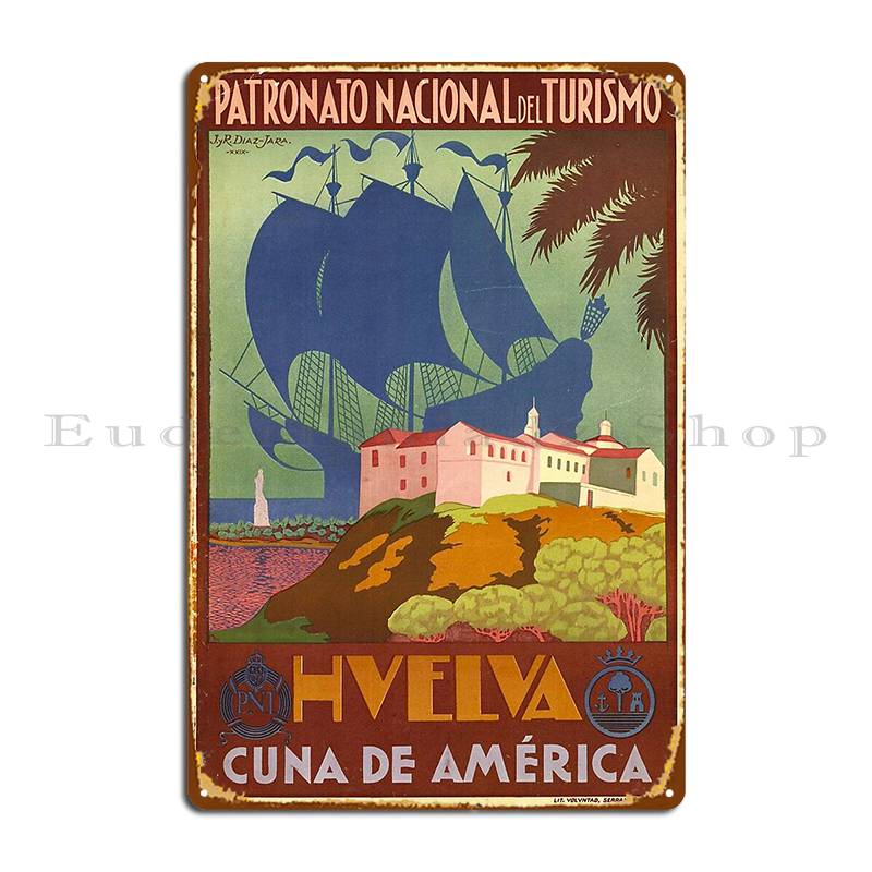 

Travel Poster Vintage Travel Poster Spain Huelva Metal Plaque Poster Printed Cinema Cave Garage Rusty Tin Sign Poster 20x30cm（7.8x11.8inch）
