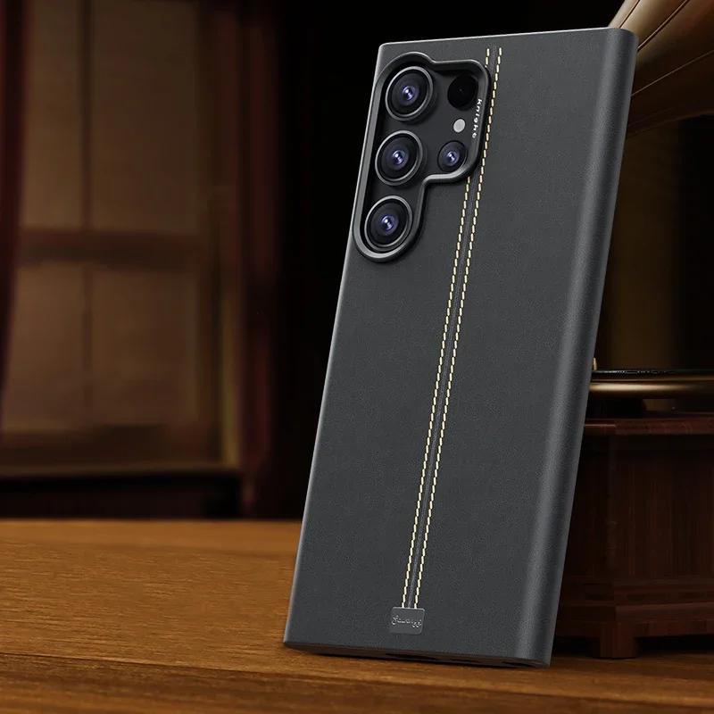 

Solid Color Vintage Leather Case for Samsung Galaxy S26 S25 S24 S23 Ultra Plus Magnetic Wireless Charging Matte Metal Lens Cover Galaxy S26 Ultra сірий