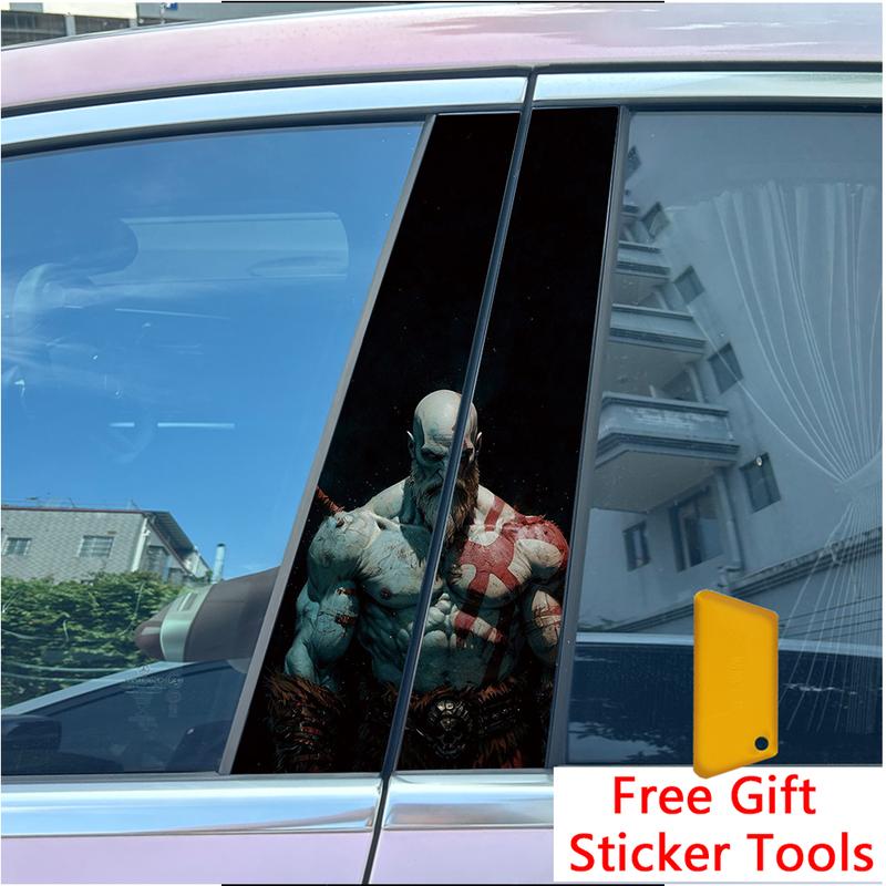 2Pcs/set Anime Gladiator Soldier Fighter Car Center Pillar Sticker Auto B-Pillar Protective Film Decoration Decals