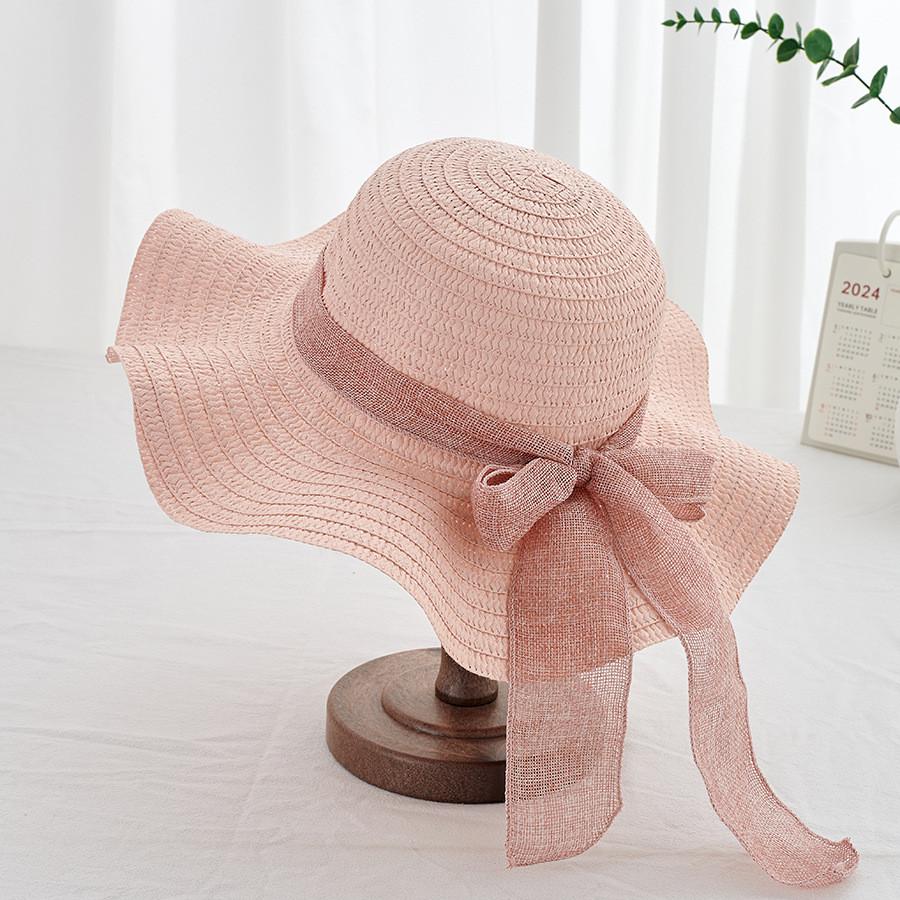 Summer Wavy Edge Cotton Linen Hat With Breathable Straw Material For Outdoor Travel