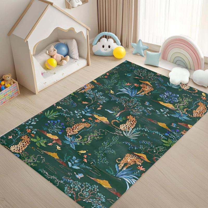 Retro Jungle Tiger Pattern Living Room Carpet Machine Washable Restaurant Soft Non-slip Floor Mat Home Decor Bedroom Bedside Rug