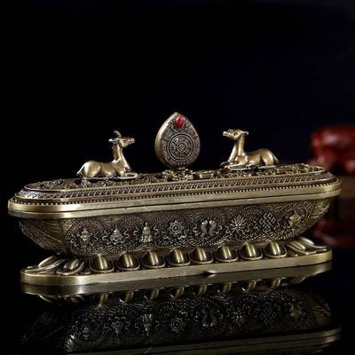 Copper Tibet Incense Burner Antique Incense Stick Holder Zen Buddhist Teahouse Home Office Decoration Crafts Ornaments