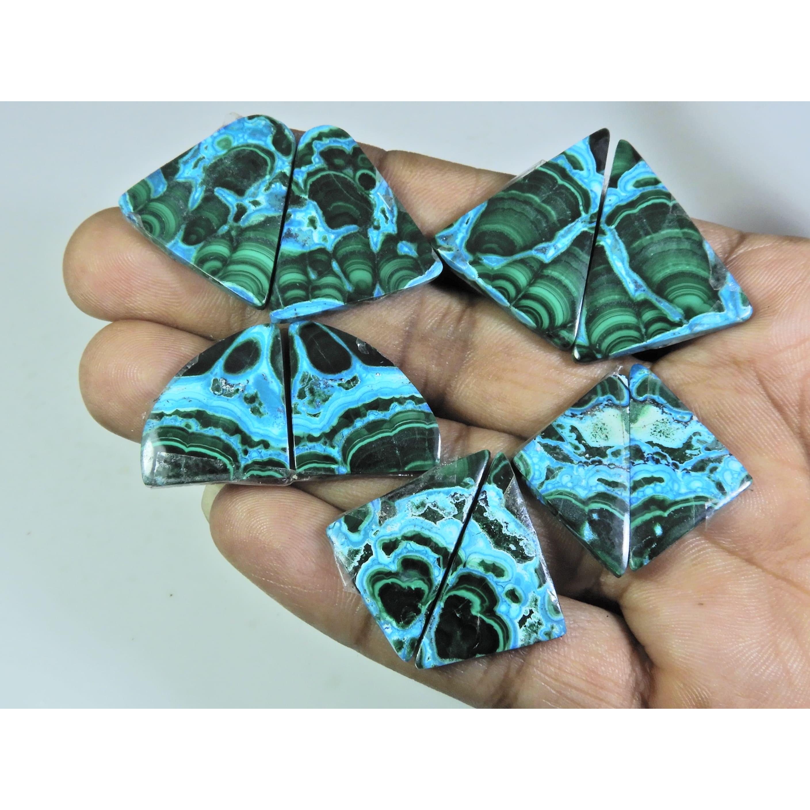 

28-33 мм Натуральная Хризоколла Малахит Пара Фантазийный Кабошон Драгоценный Камень Лот 5 Пар C-180