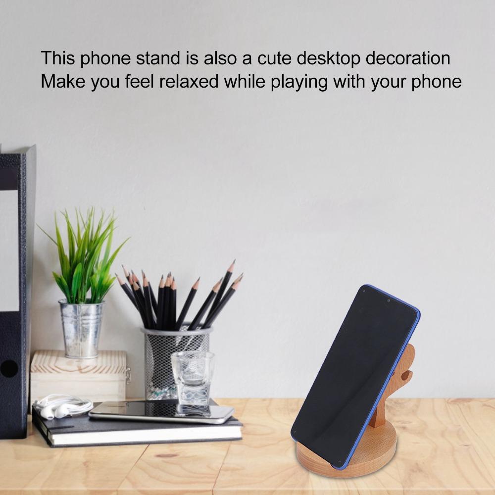 2SETS Wood Smartphone Stand Desktop Cellphone Holder Stands Wooden Phone Holder House Ornament