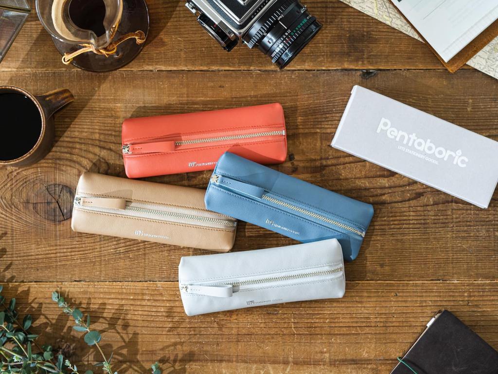 Italian Leather Pencil Case Pentaboric Frosty White (Gray)