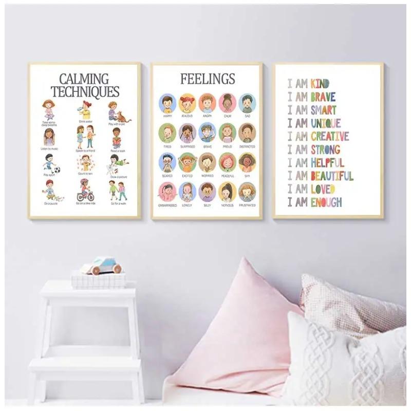 Feelings Art Poster Calming Strategies Kind Emotions Chart Canvas Painting Wall Prints Picture Living Room Home Homeschool Decor