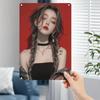 Vintage Korean Beauty Face Metal Wall Art Sign Red Background Braided Hair