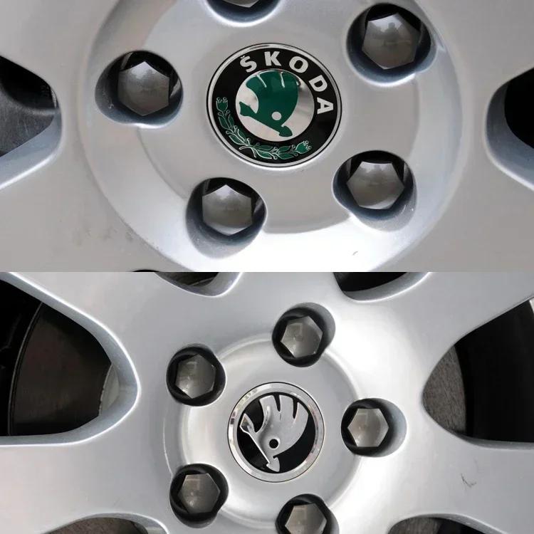 blcr1 4PCS Car Wheel Center Hub Caps Tire Decoration For Skoda Logo Rapid Kodiaq Fabia Karoq Laura Superb VRS Yeti Octavia Scala