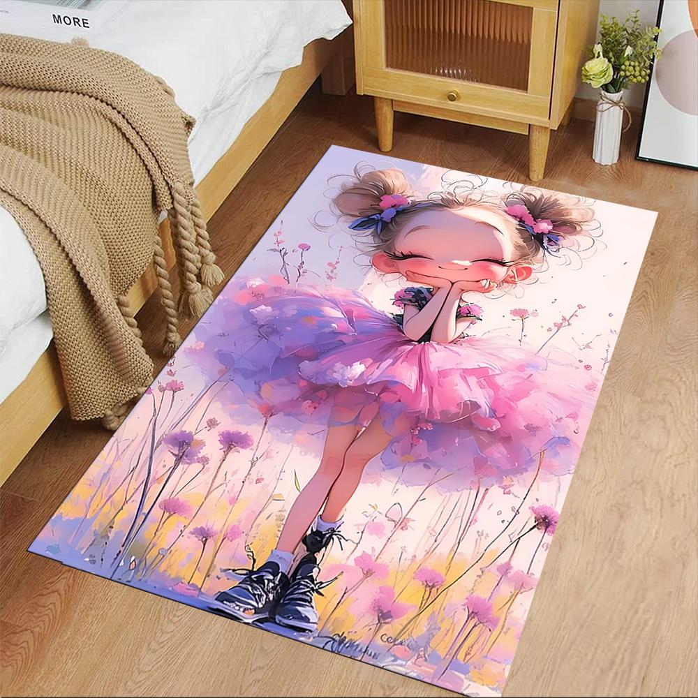 Floral Ballerina Dance Area Rug Perfect for Bedrooms Entryway Dormitory Hallway Anti-slip Rug Decorate Offices Perfect Gift for Women/Men