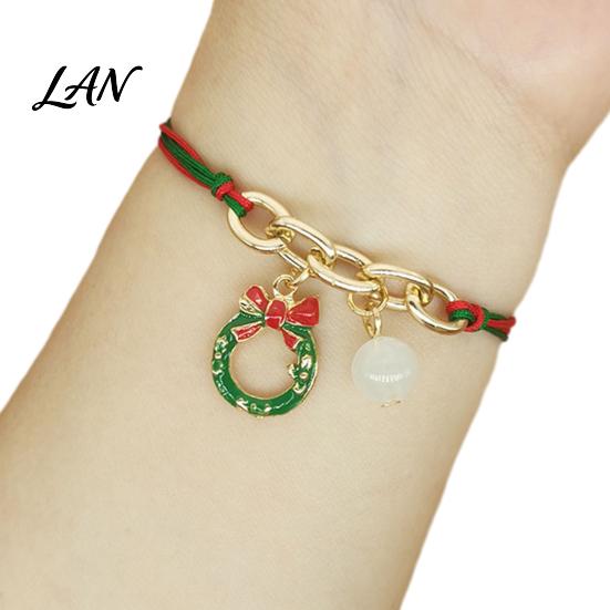 Christmas Party Favors Bracelets, Red Green String Bracelet, Adjustable Charm Bracelet Novelty Decorations with Glow in The Dark Bead for Women Girls