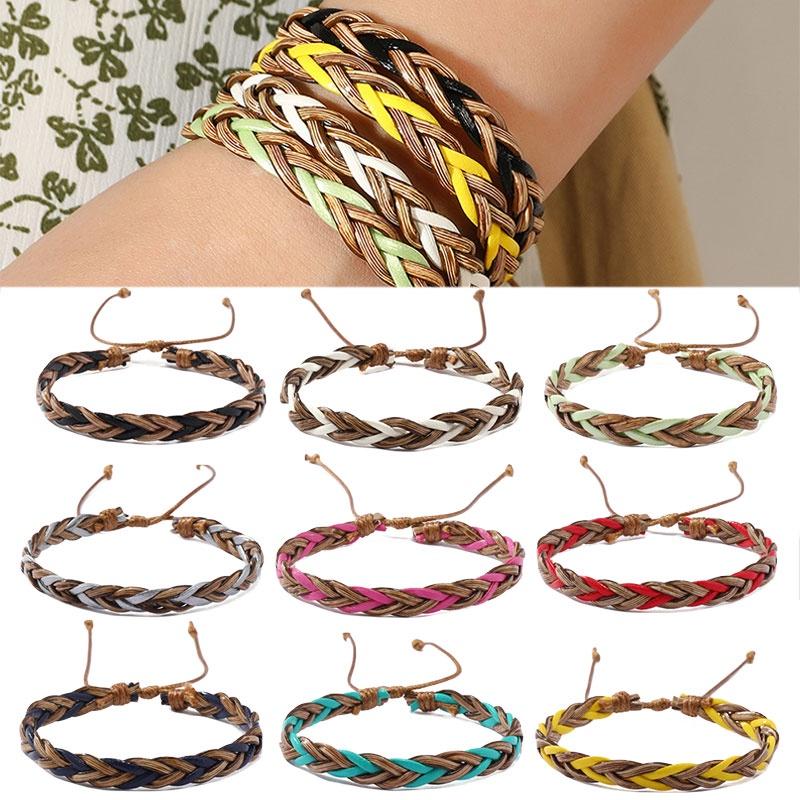 Pu Boho Chic Leather Woven Hand Bracelet Retro Womens Christmas Gift Jewelry