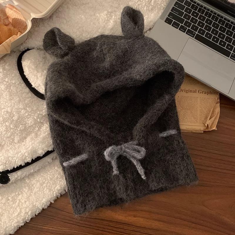

Cute Rabbit Ears Balaclava Women s Autumn and Winter Gray Hat Warm Ear Protection Beanie Trendy M（56-58cm）