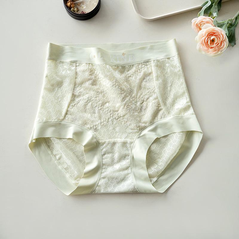 Meizhai Women's Seamless Lace Mid-High Waist Tummy Control Plus Size Briefs with Antibacterial Mulberry Silk Crotch.