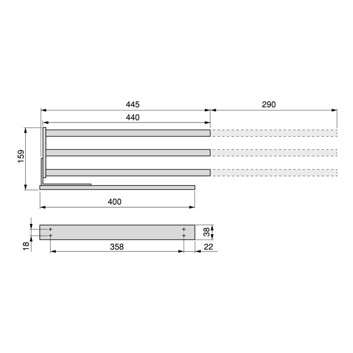 Emuca porte-serviettes extensible, 3 bras, aluminium, peint en blanc