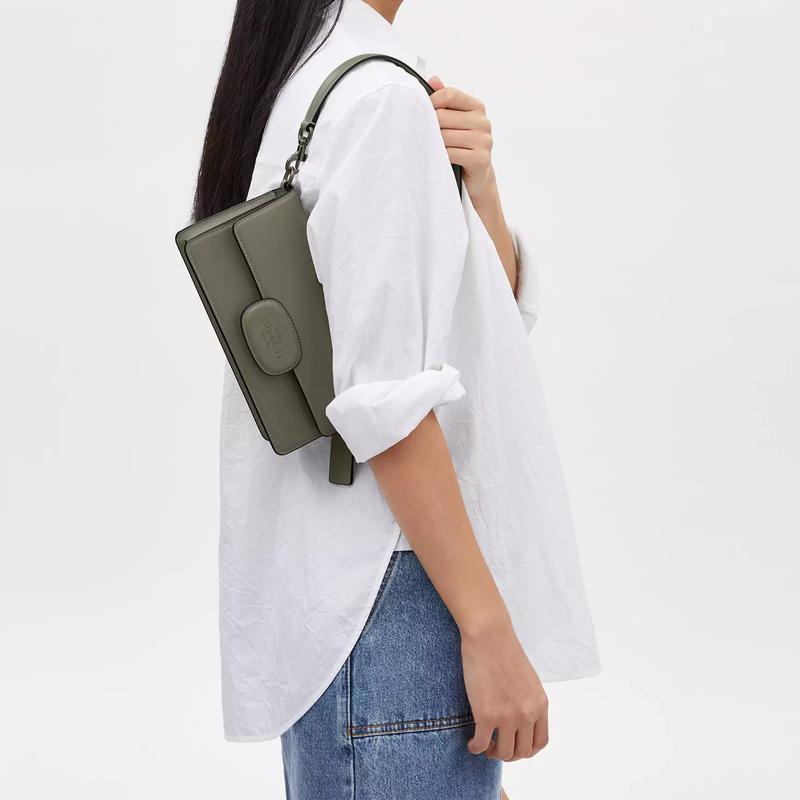 Coach Eliza 23 Snap Closure Removable Handle Calfskin Shoulder Crossbody Bag Medium Women's Army Green