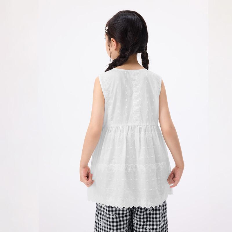 Girls' Embroidered Sleeveless Lace-Trim Top